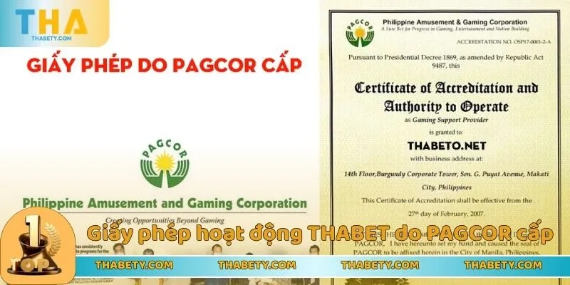 Giấy Phép Hoạt Động THABET - Lời Khẳng Định Về Chất Lượng 2 Giấy phép hoạt động THABET do PAGCOR cấp